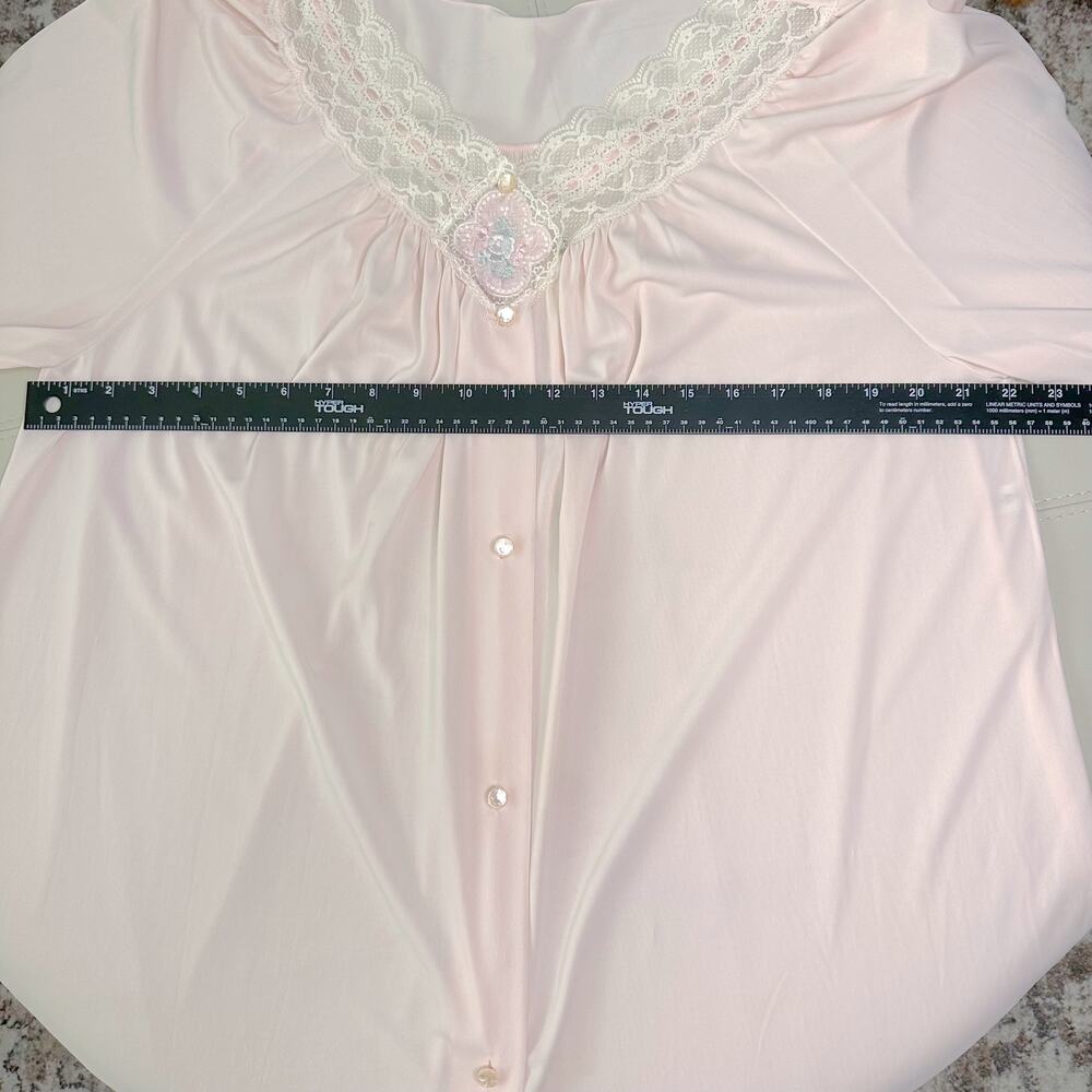 Vintage Shadowline Blush Pink Long Sleeve Nightgown Silky Robe Sz Large - Picture 8 of 10